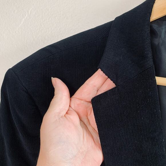 Stafford 48 Reg Classic Black Corduroy Sport Coat Blazer Jacket Elbow Patches - Picture 8 of 16